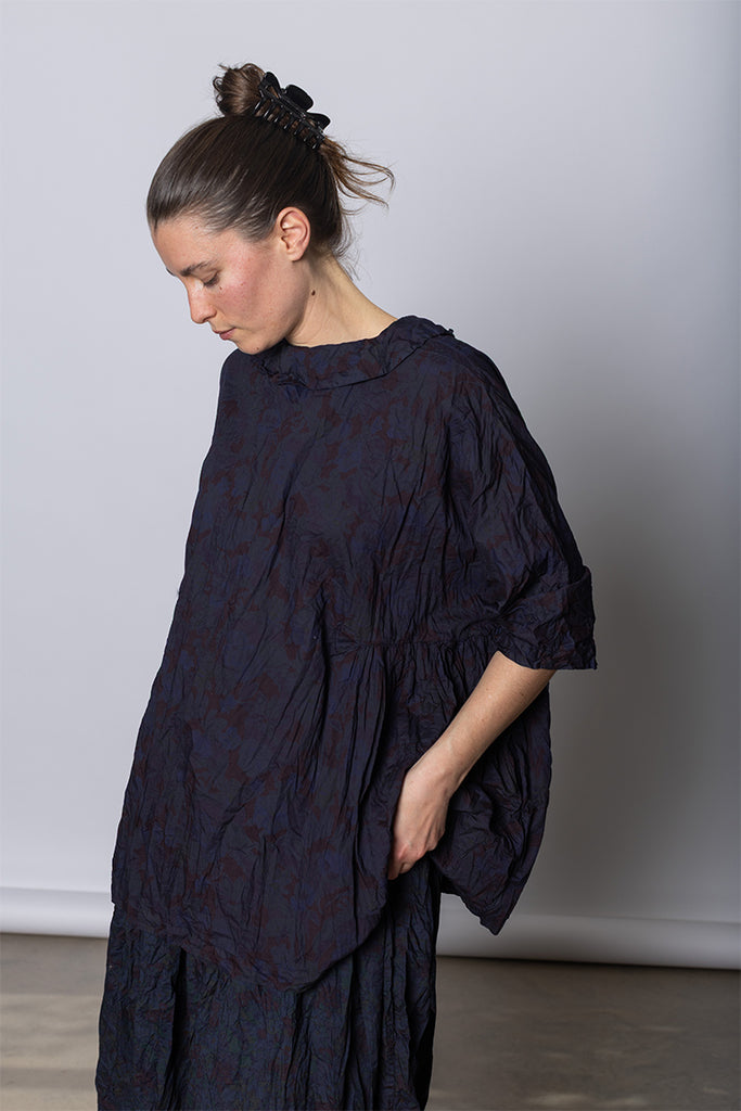 Daniela Gregis Camicia Shirt Curcuma Collo Polo Lavata - Indigo Floral at Poepke, Sydney 