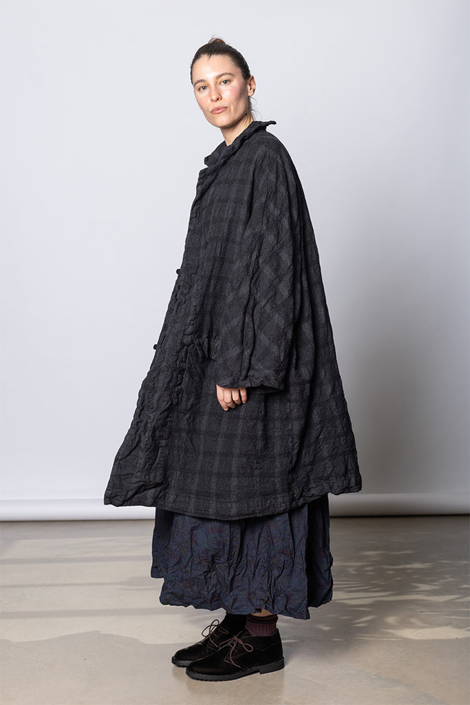 Daniela Gregis Cappotto Coat Papavero Briciole Lavato - Anthracite Check at Poepke.com