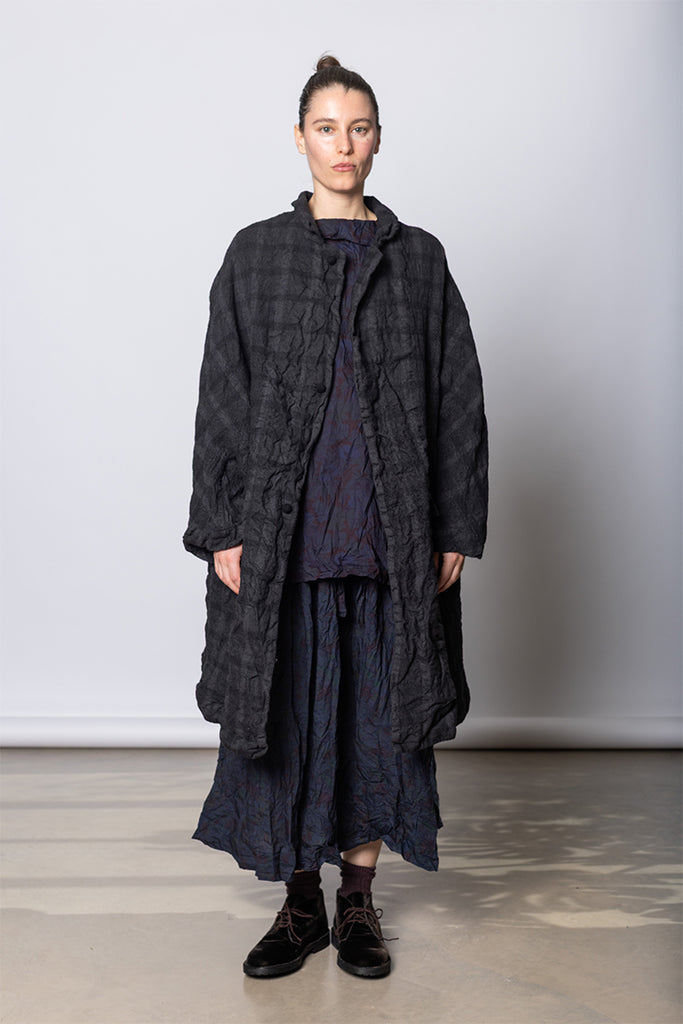 Daniela Gregis Cappotto Coat Papavero Briciole Lavato - Anthracite Check at Poepke.com