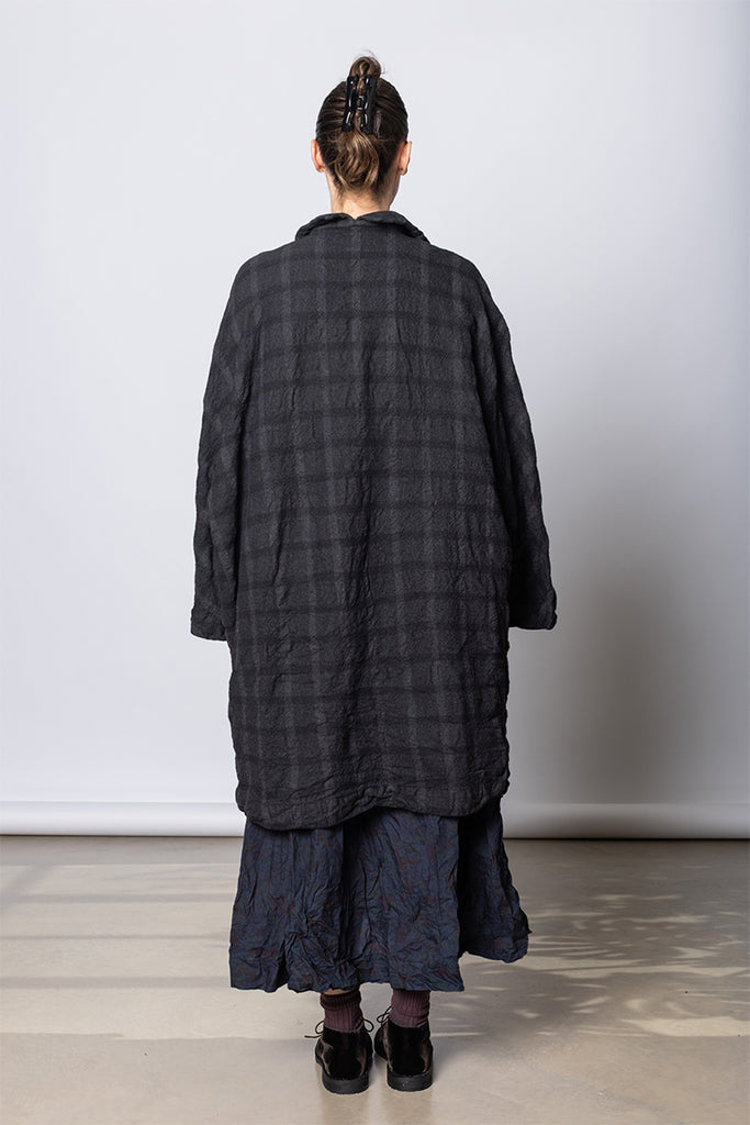 Daniela Gregis Cappotto Coat Papavero Briciole Lavato - Anthracite Check at Poepke.com