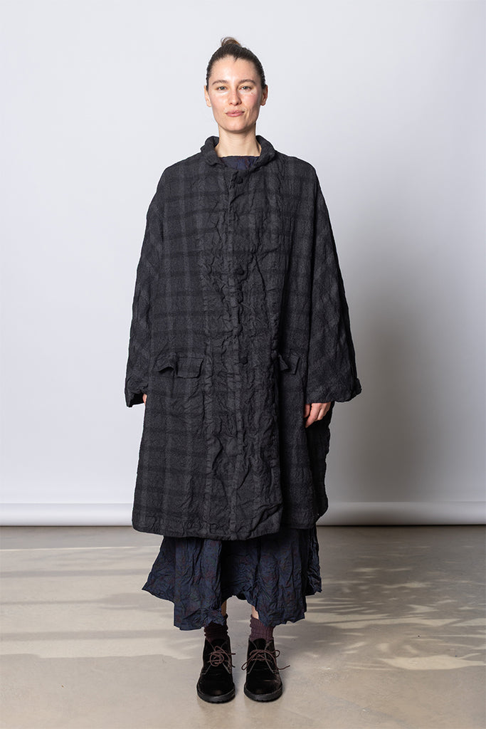 Daniela Gregis Cappotto Coat Papavero Briciole Lavato - Anthracite Check at Poepke.com 