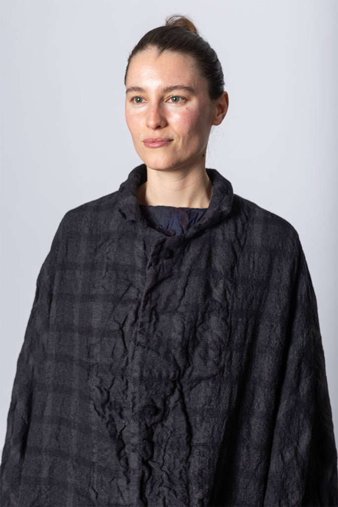 Daniela Gregis Cappotto Coat Papavero Briciole Lavato - Anthracite Check at Poepke.com