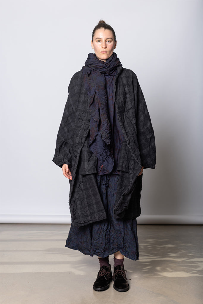 Daniela Gregis Cappotto Coat Papavero Briciole Lavato - Anthracite Check at Poepke.com