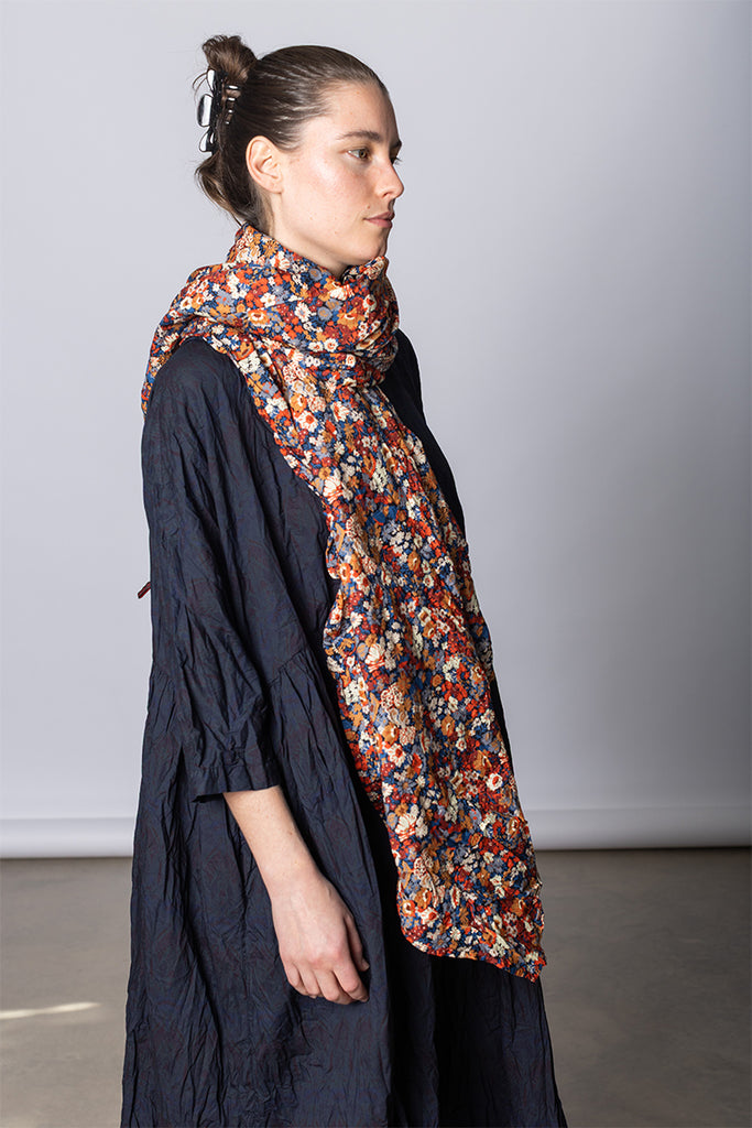 Daniela Gregis Scialle Shawl Lavato - Floral J at Poepke.com LIBERTY PRINTED FLORAL SCARF. BROWN/RED/BLUE AUTUMN TONES