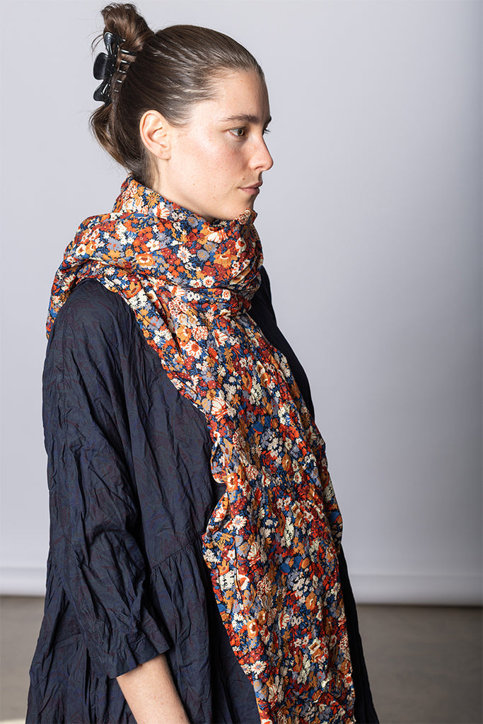 Daniela Gregis Scialle Shawl Lavato - Floral J at Poepke.com LIBERTY PRINTED FLORAL SCARF. BROWN/RED/BLUE AUTUMN TONES