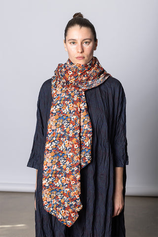 Daniela Gregis Scialle Shawl Lavato - Floral J at Poepke.com LIBERTY PRINTED FLORAL SCARF. BROWN/RED/BLUE AUTUMN TONES