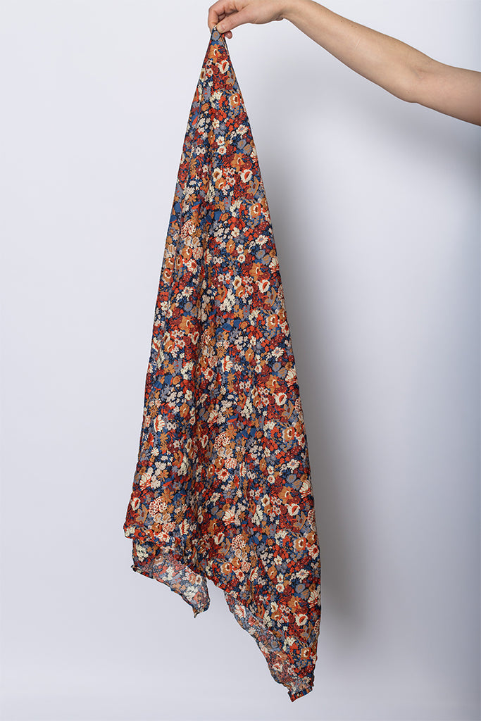 Daniela Gregis Scialle Shawl Lavato - Floral J at Poepke.com LIBERTY PRINTED FLORAL SCARF. BROWN/RED/BLUE AUTUMN TONES