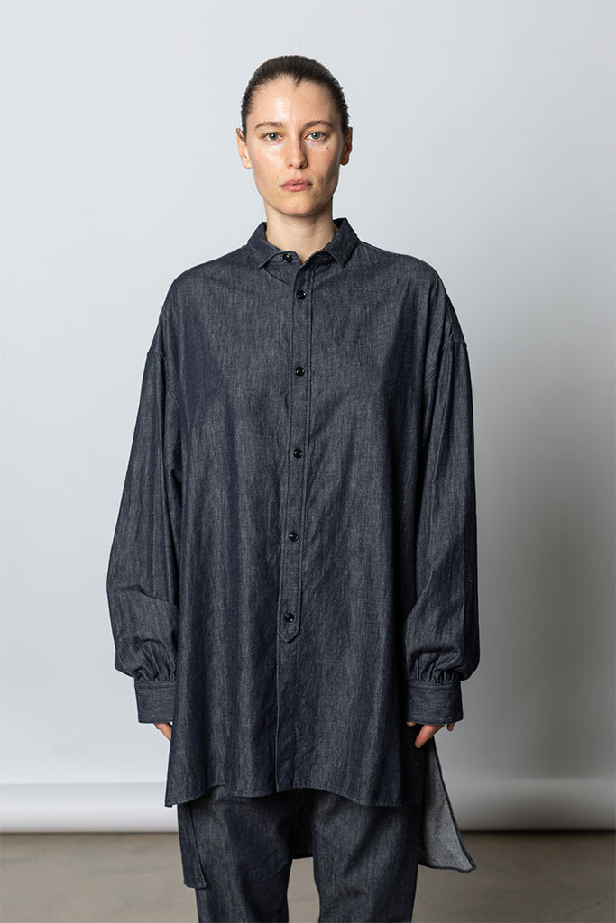 Design Collar Denim Shirt - Indigo
