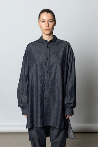 Design Collar Denim Shirt - Indigo