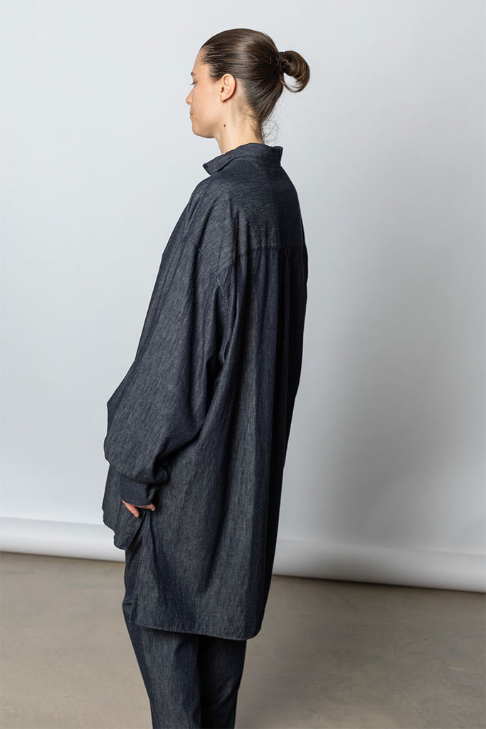 Design Collar Denim Shirt - Indigo