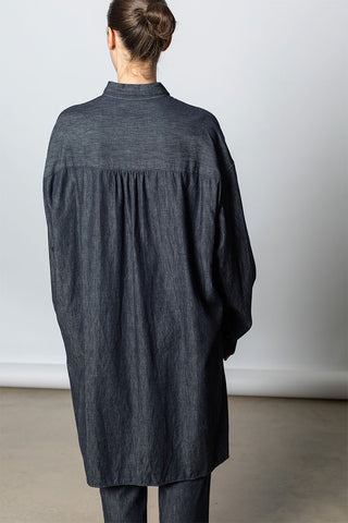 Design Collar Denim Shirt - Indigo