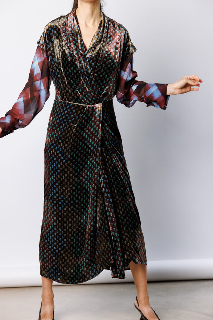Dillian Printed Velvet Dress - Khaki