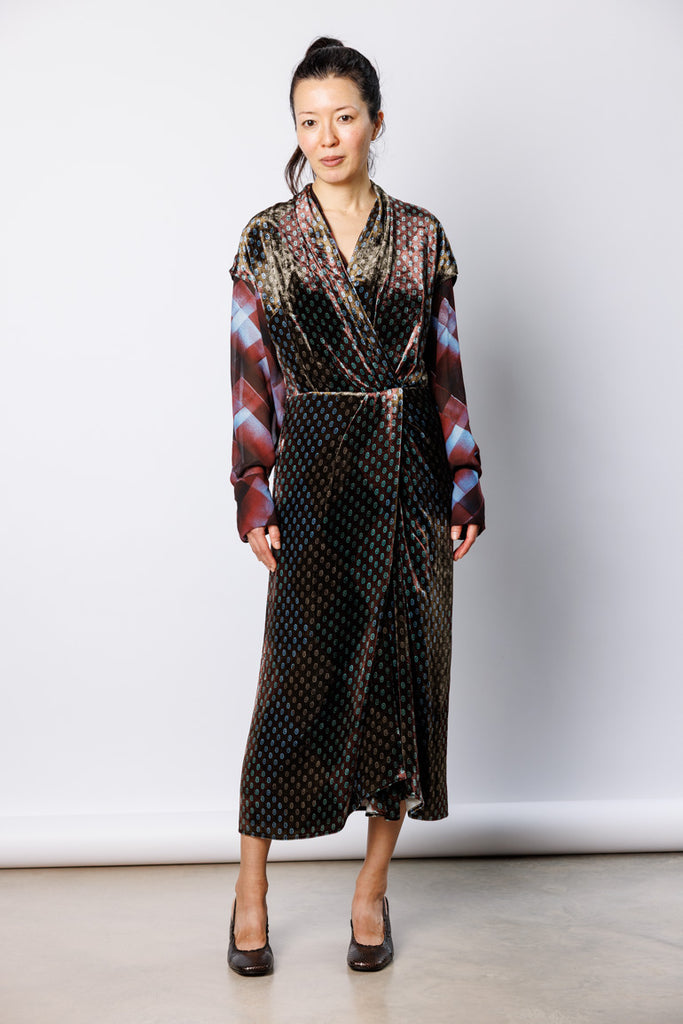 Dillian Printed Velvet Dress - Khaki