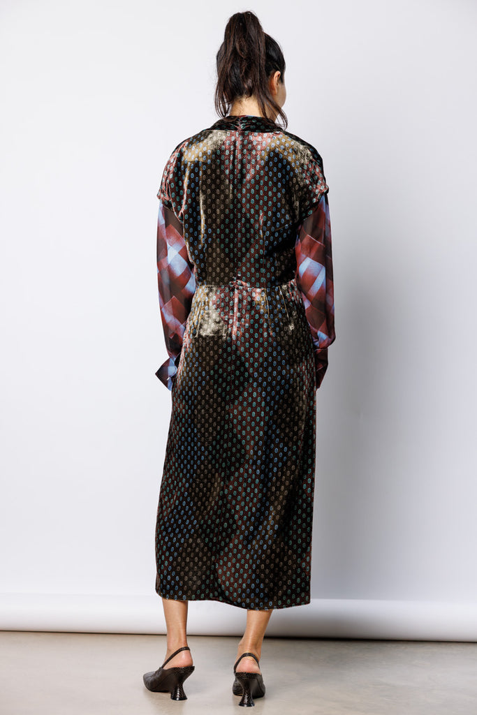 Dillian Printed Velvet Dress - Khaki