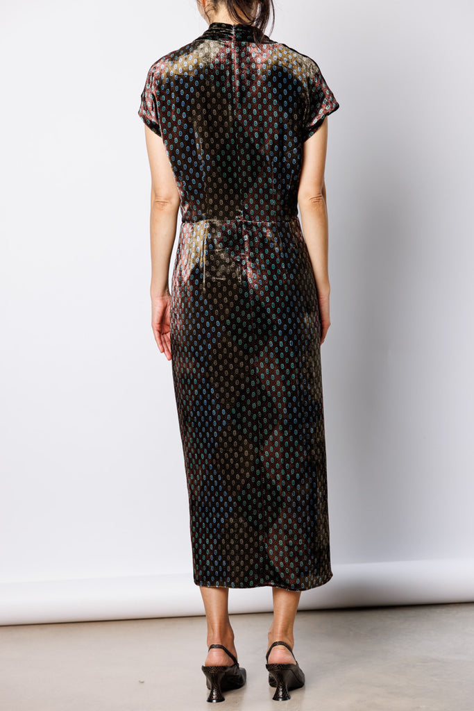Dillian Printed Velvet Dress - Khaki
