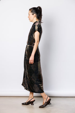 Dillian Printed Velvet Dress - Khaki