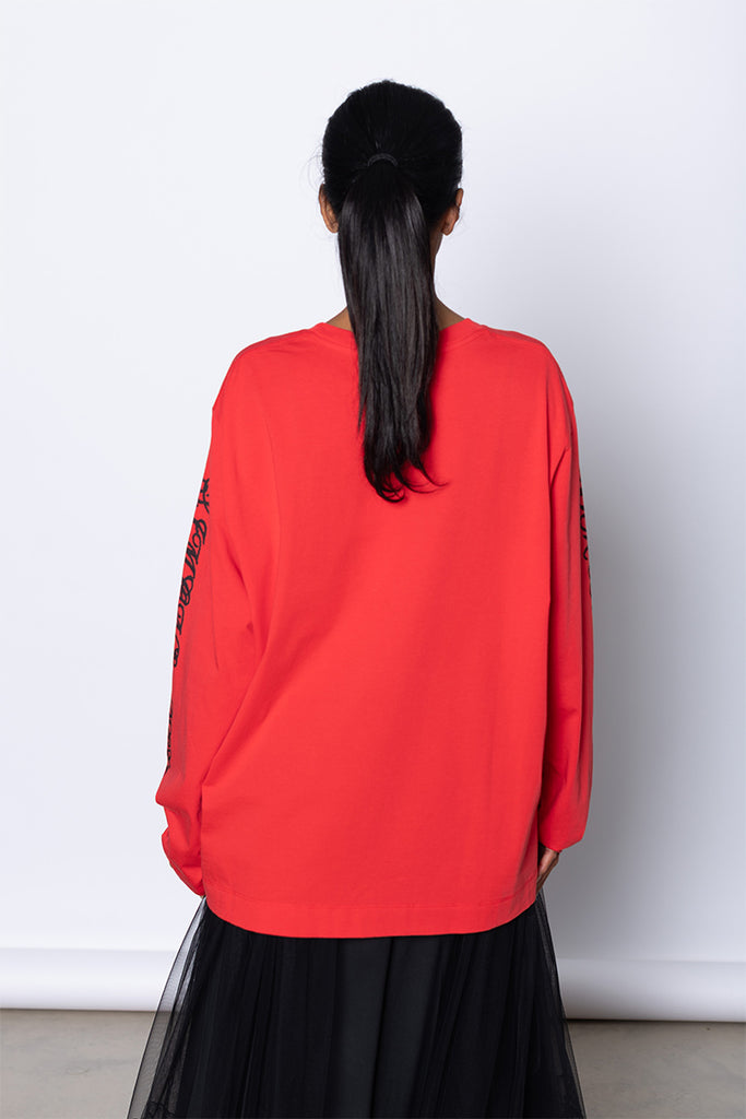 Dim Sum Logo Print Long Sleeve T-Shirt - Red/Black