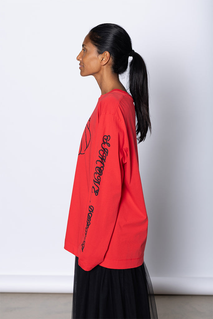 Dim Sum Logo Print Long Sleeve T-Shirt - Red/Black