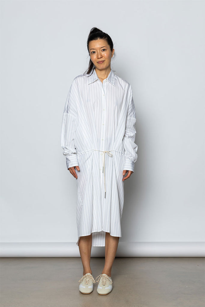 Dindia Striped Shirt Dress - Navy