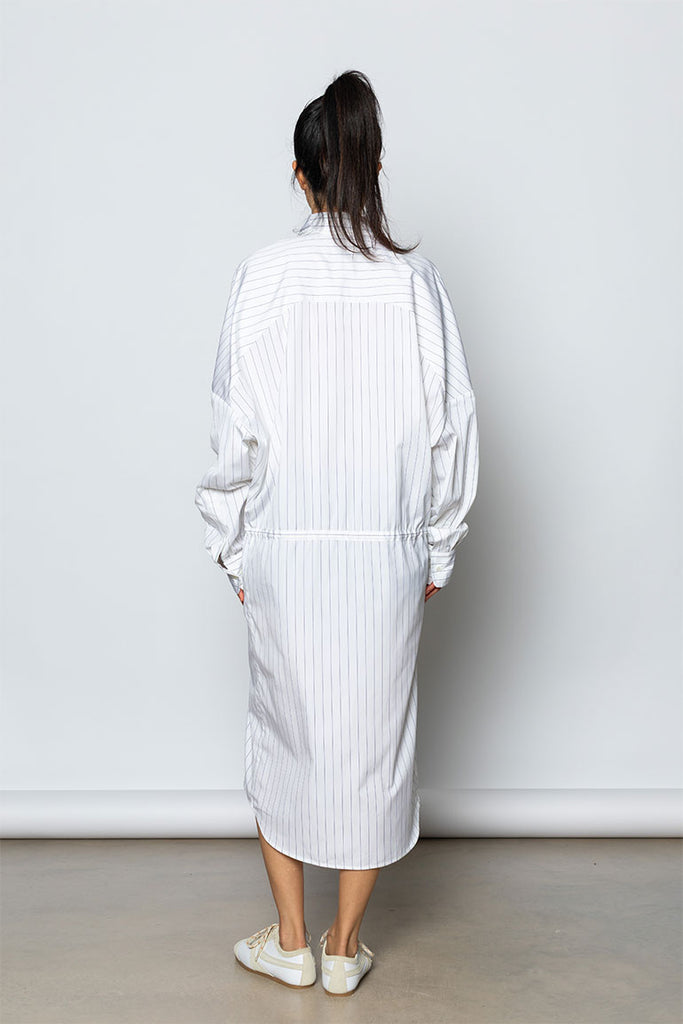Dindia Striped Shirt Dress - Navy