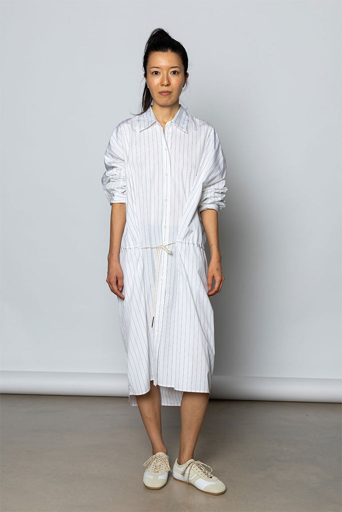 Dindia Striped Shirt Dress - Navy