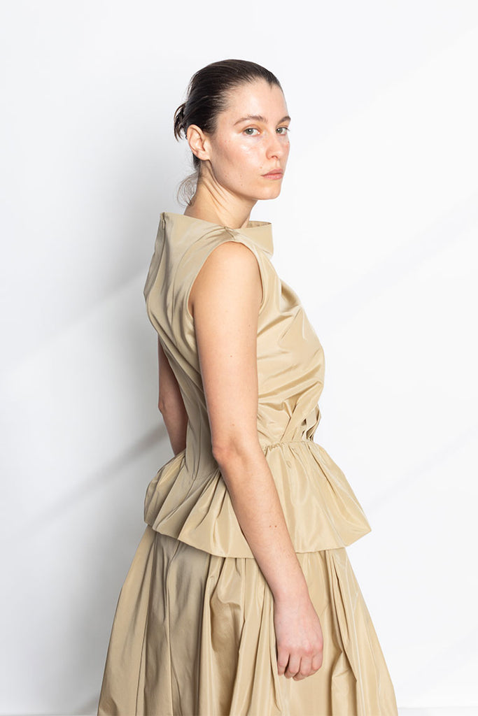 Draped Bind Peplum Top - Stone