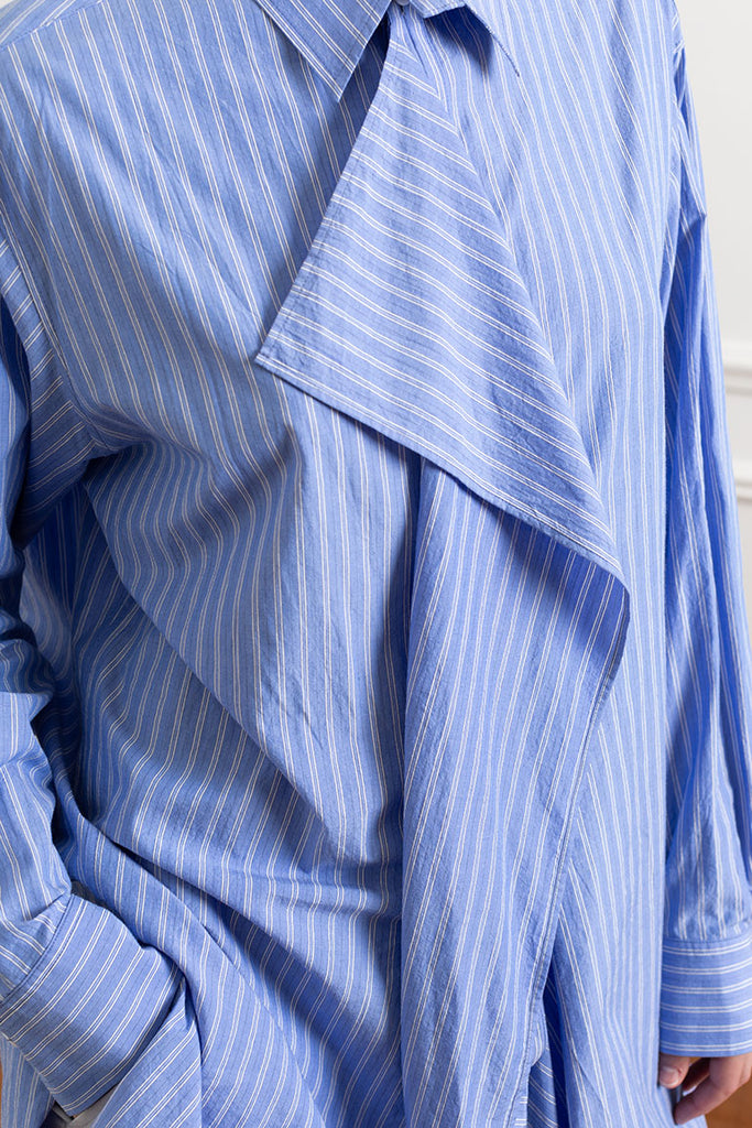 Draped Placket Shirt - Blue Stripe