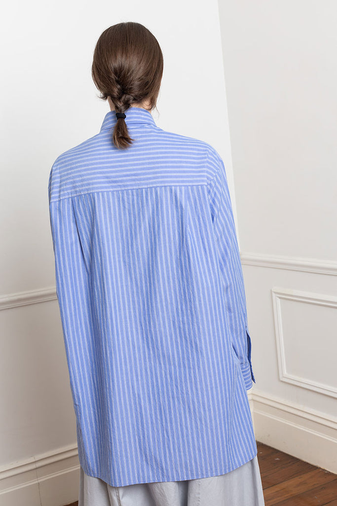 Draped Placket Shirt - Blue Stripe