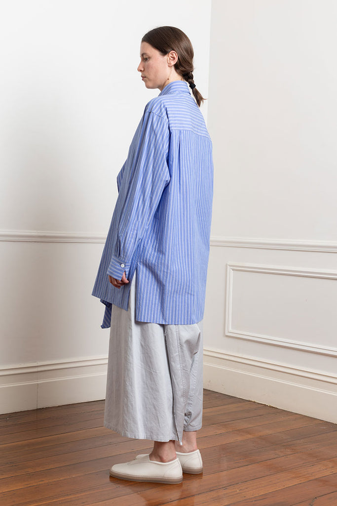 Draped Placket Shirt - Blue Stripe