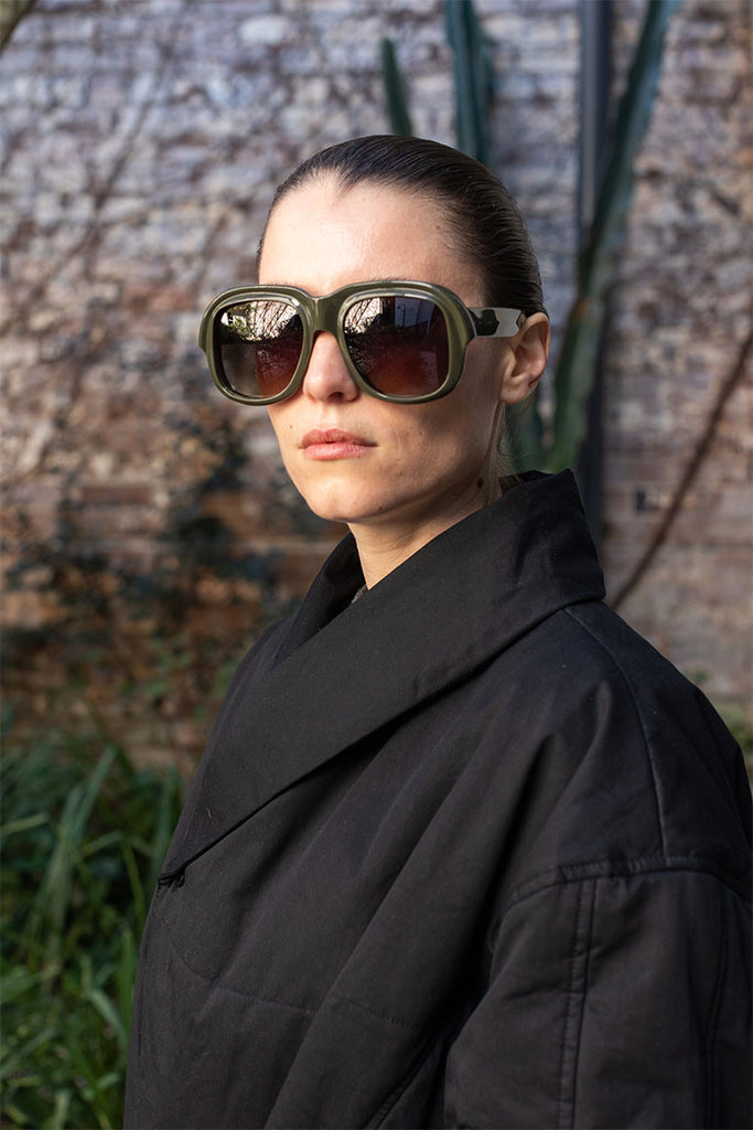 Dries Van Noten Acetate Sunglasses - Khaki/Silver/Green