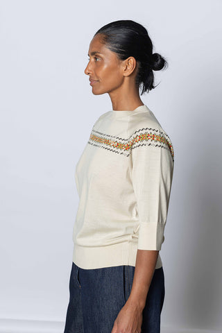 Embroidered Wool Sweater - Ecru