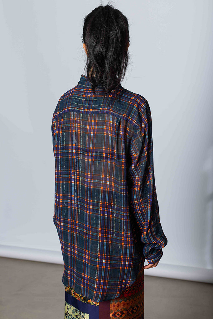 Dries Van Noten Cheers Lurex Check Shirt - Blue at Poepke.com 2