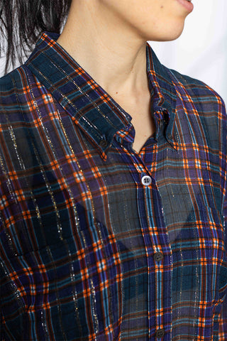 Dries Van Noten Cheers Lurex Check Shirt - Blue at Poepke.com 3
