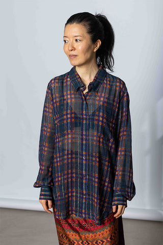 Dries Van Noten Cheers Lurex Check Shirt - Blue at Poepke.com