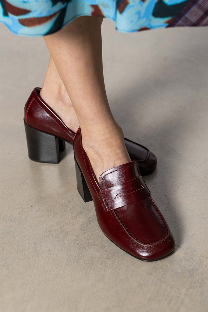Dries Van Noten Heeled Leather Loafers - Red at Poepke.com 2