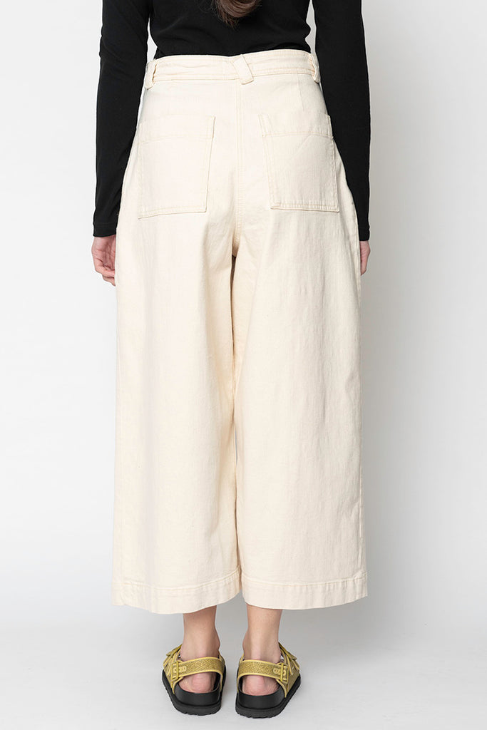 Ecru Denim Pleat Front Trousers - Ecru