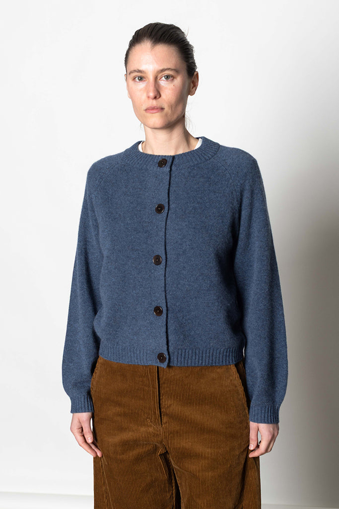 Eden Wool Cashmere Raglan Cardigan - Stormy Blue