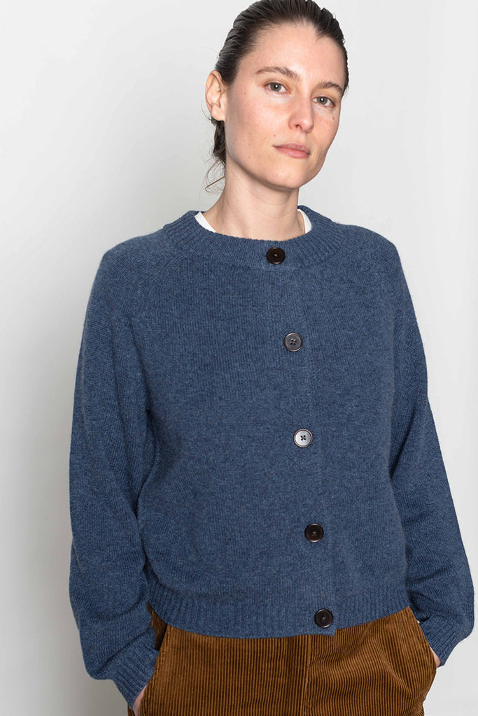 Eden Wool Cashmere Raglan Cardigan - Stormy Blue