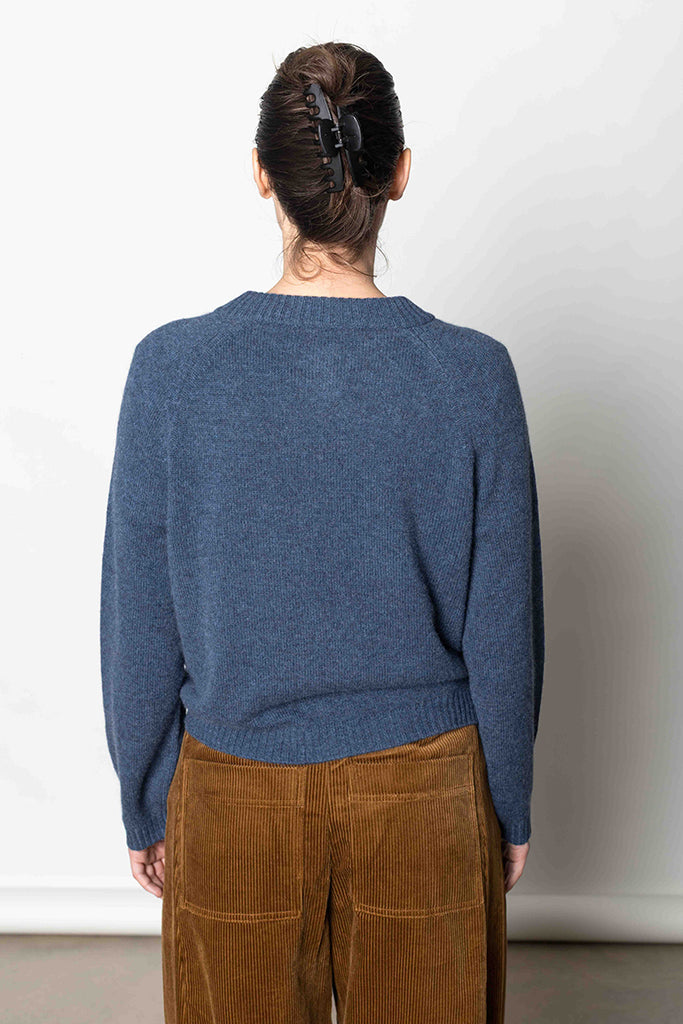 Eden Wool Cashmere Raglan Cardigan - Stormy Blue