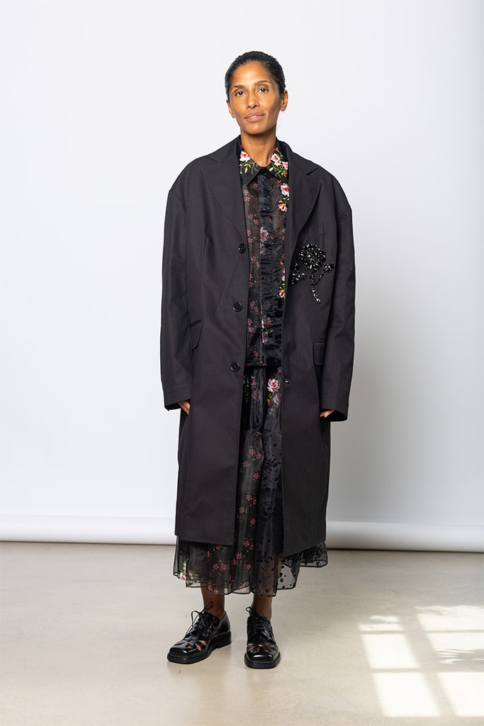 Embellished Boxy Duster Coat - Black/Jet