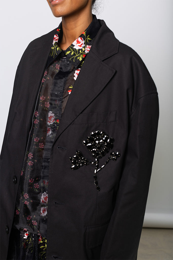 Embellished Boxy Duster Coat - Black/Jet