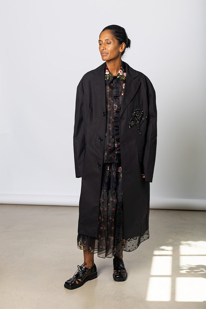 Embellished Boxy Duster Coat - Black/Jet