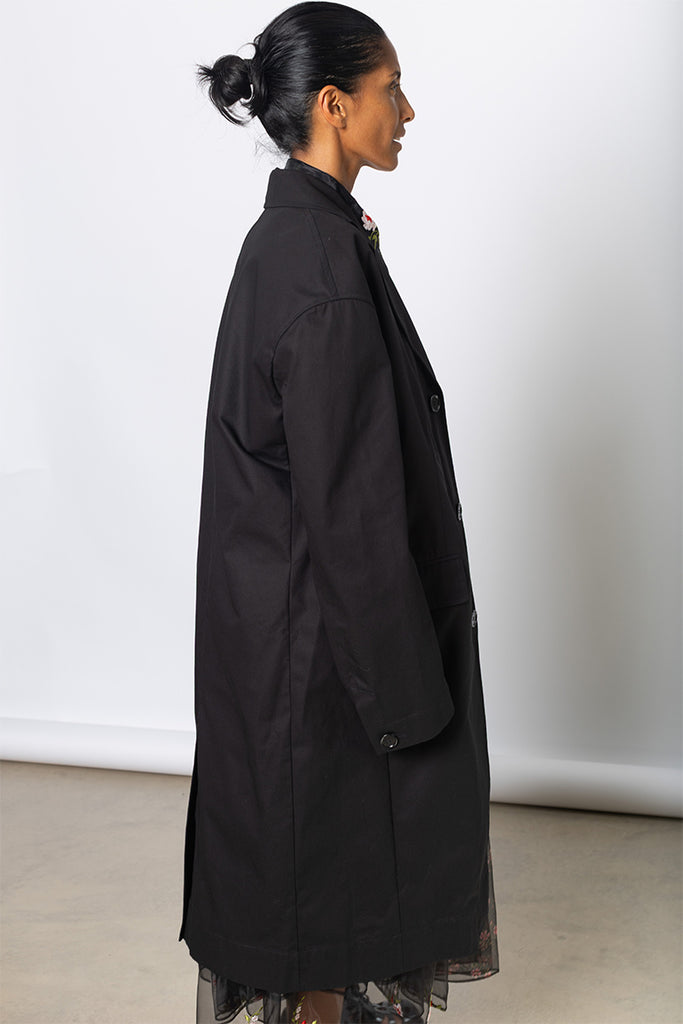 Embellished Boxy Duster Coat - Black/Jet