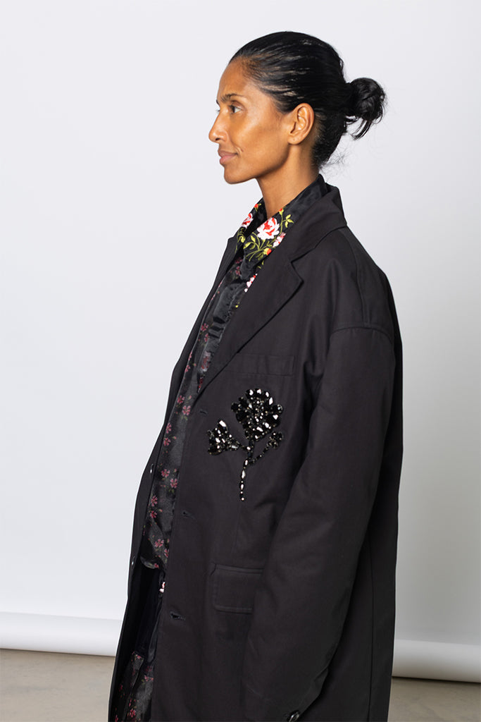 Embellished Boxy Duster Coat - Black/Jet