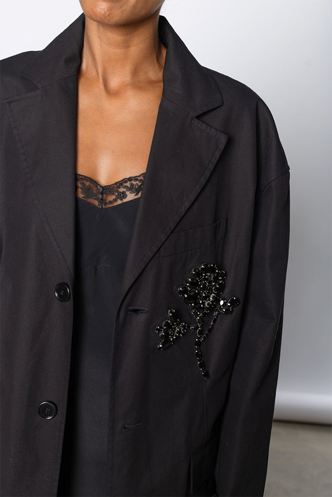 Embellished Boxy Duster Coat - Black/Jet