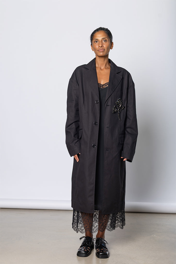 Embellished Boxy Duster Coat - Black/Jet