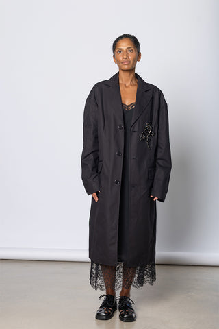 Embellished Boxy Duster Coat - Black/Jet