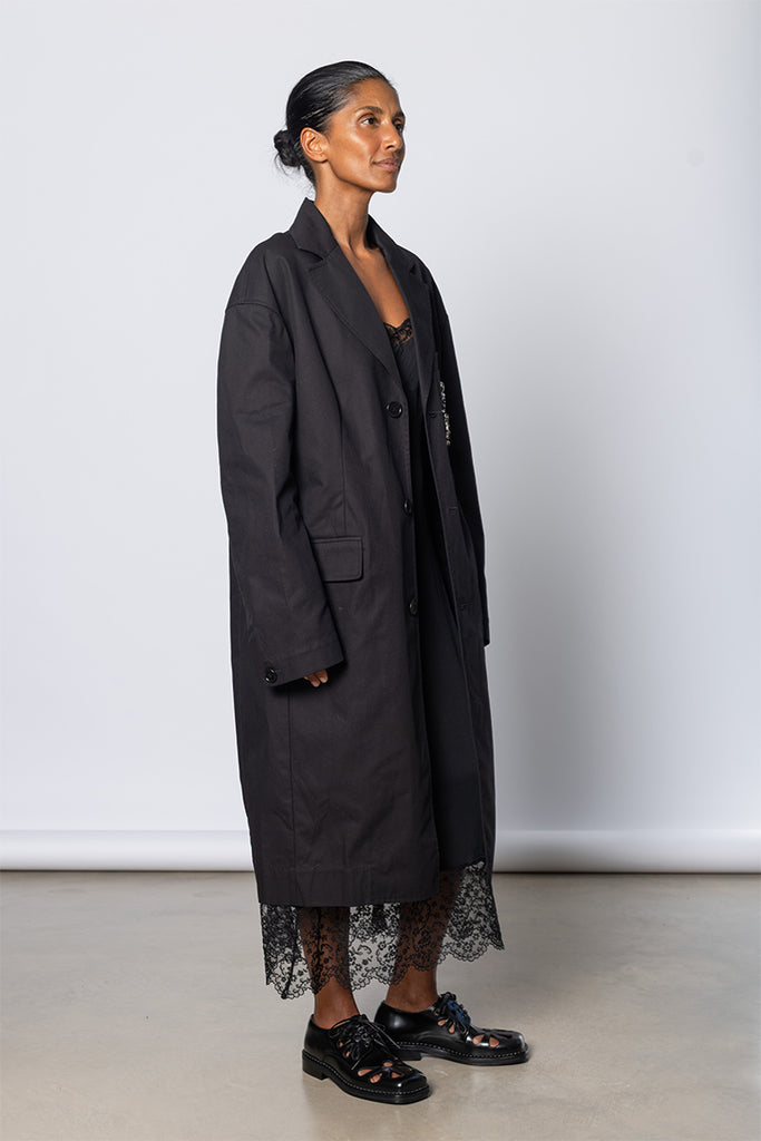 Embellished Boxy Duster Coat - Black/Jet