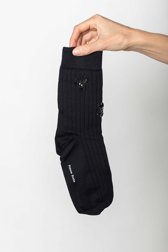 Embellished Merino Silk Ankle Socks - Black/Jet