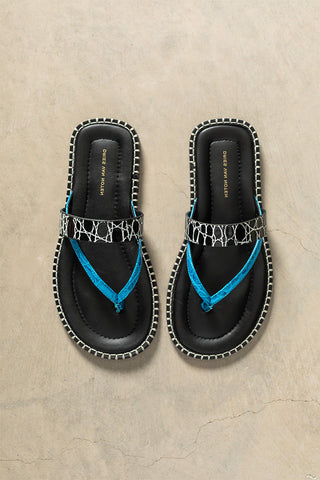 Embossed Leather Thongs - Blue/Black